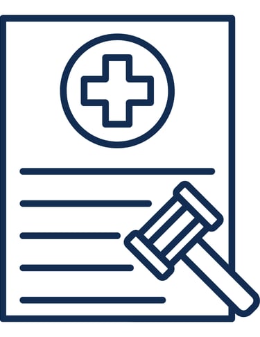 Ícone representando documento médico-pericial fundamentado em evidências científicas