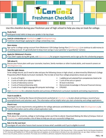 Freshman Checklist. Click to view a larger version.