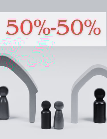 wooden toy people separated in different houses