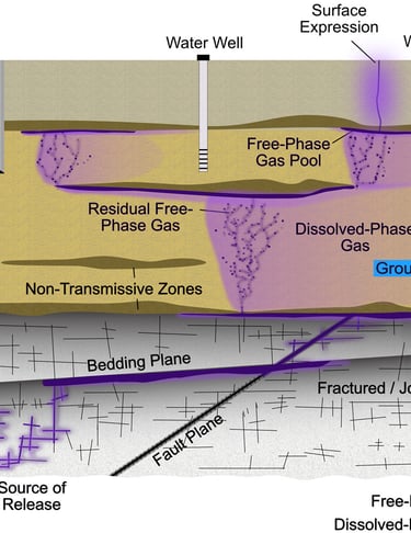 Stray gas contamination occurs when  methane, migrates fromcoal, oil and gas operations into groundw