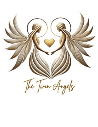 a couple of angels holding hands and a heart