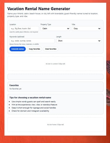 a vacation rental application for a rental property
