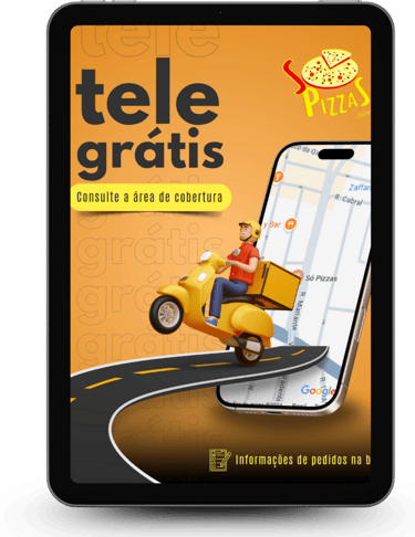 tablet com a imagem de uma arte de tele entrega de pizzaria