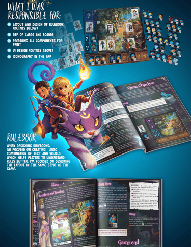 Rulebook design for Kids Chronicles: Quest for the Moonstones board game