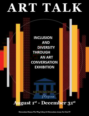 Front cover for Art Talk catalog for the Metromoheim Museum. The cover features vertical rectangles of different lenghts.