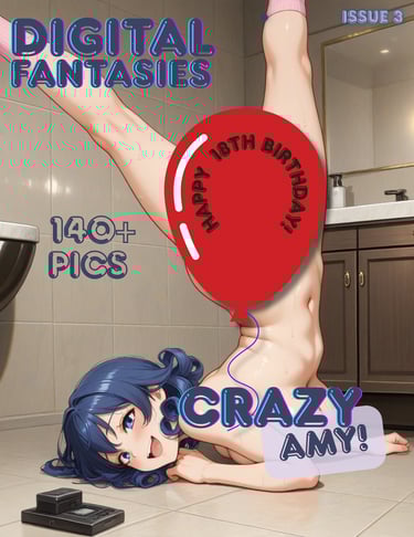 Digital Fantasies anime magazine cover featuring Crazy Amy posing in a bathroom setting.
