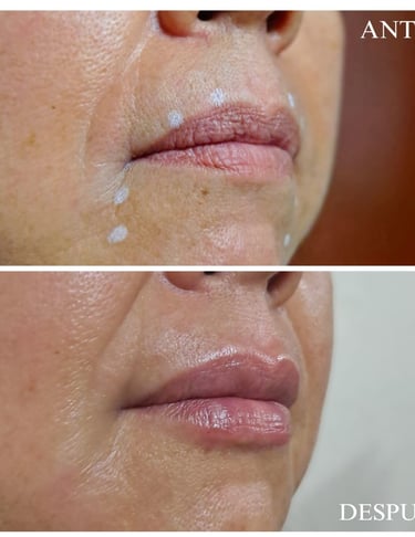 Ácido hialurónico hidratación labios antes y después