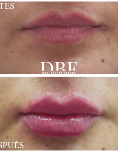 Fotografía de antes y después de un relleno de labios con ácido hialurónico para un aumento de volumen natural