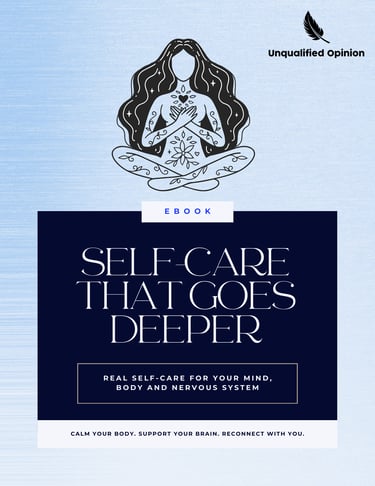 a woman sitting in a lotus position with a book titled self - care for the