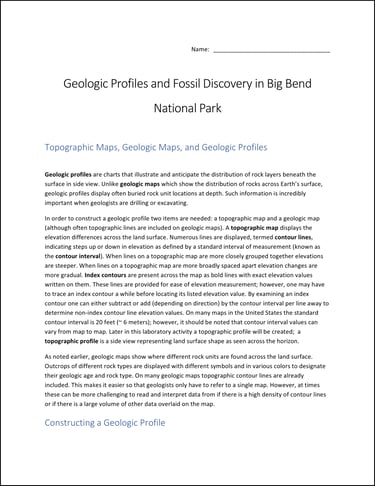 Geologic Profiles and Fossil Discovery in Big Bend National Park lab activity first page preview