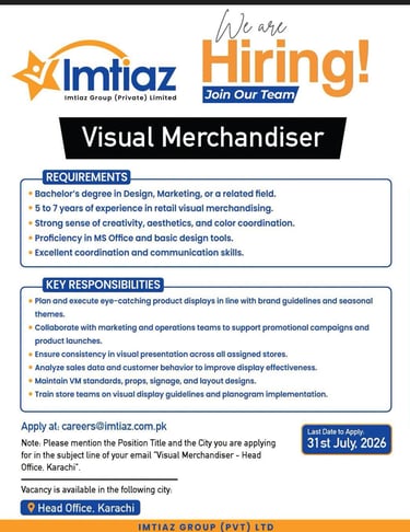 Imtiaz Super Market Jobs 2026 Karachi Head Office hiring poster