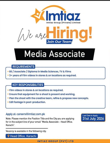 Imtiaz Super Market Jobs 2026 Karachi Head Office hiring poster