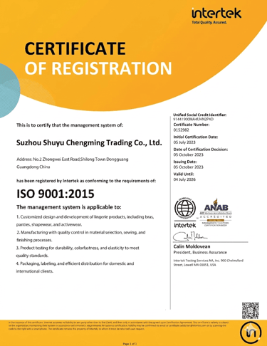 ISO 9001:2015 Certificate of Registration (Management System Certificate)