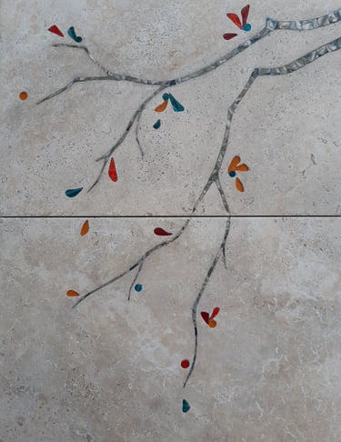 incrustation du mosaîque de nacre et verre dans un grès cérame