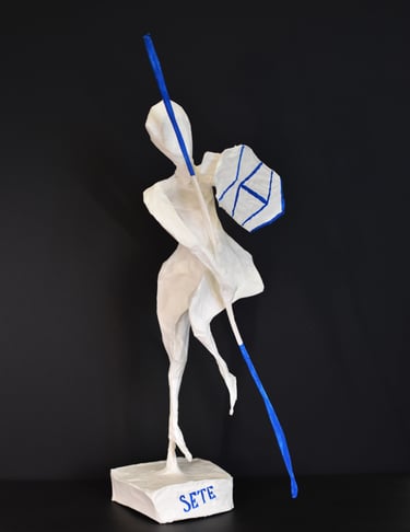 Jouteur sculpture papier Sète France