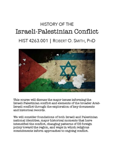 a course poster of a flag with the flag of palestine and israell