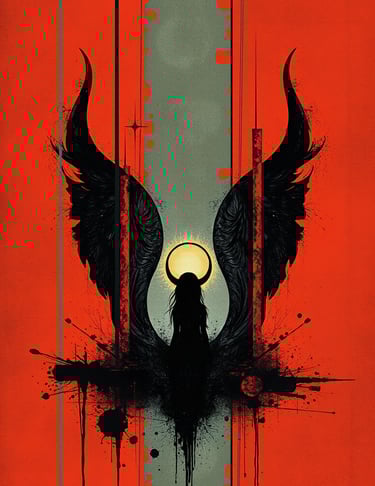 silhouette noir fond rouge