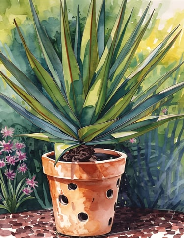 un yucca dans un pot à trous