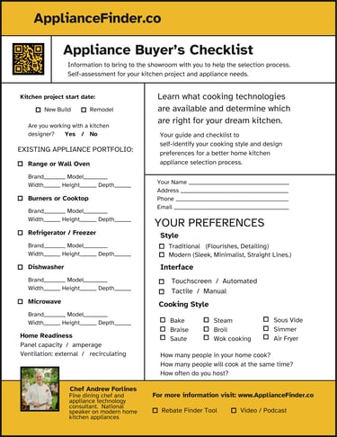 www.ApplianceFinder.co single page Appliance Buyer's Checklist