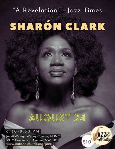 Sharon Clark poster, featuring graphic design and branding