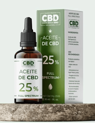  Bote y caja de aceite de CBD full spectrum concentración 25%