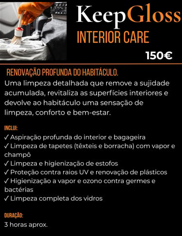 Serviço Interior Care da KeepGloss com limpeza profissional do interior da viatura em Anadia.