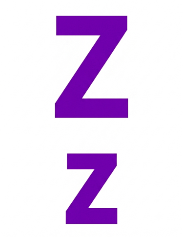 A large purple uppercase letter Z positioned above a smaller purple uppercase letter Z on a white background.