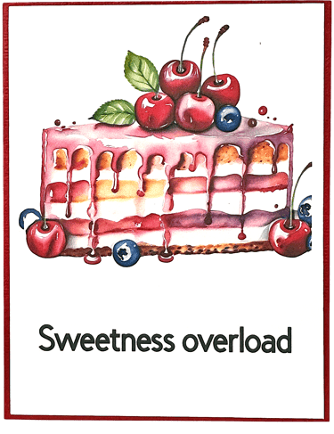 Handmade birthday card with cherry cake slice.
