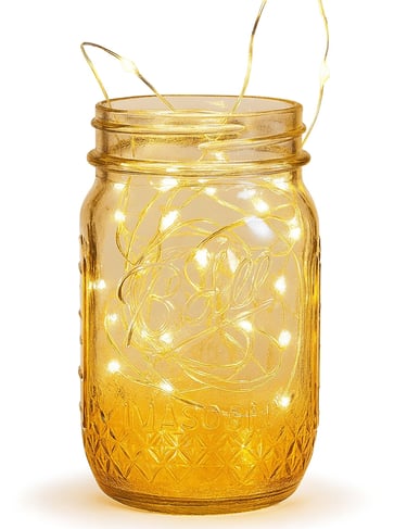 mason jar with fairy lights inside