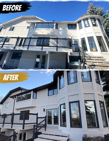 Split before-after: "Before after seamless gutter installation Calgary by EverDrains crew