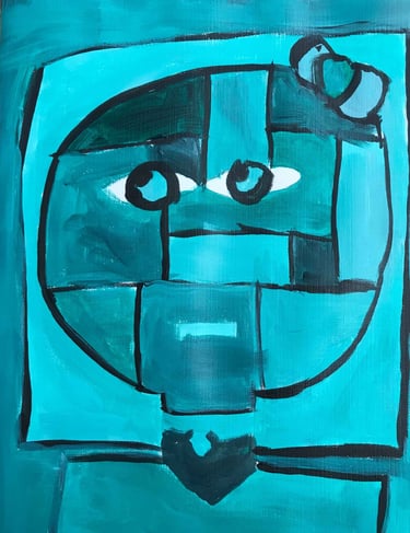 painting of an abstract head using color tones