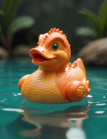 a dinosayr rubber duck toy in a pool