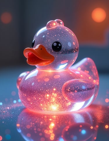 a clear rubber duck toy with a pink glow inside