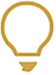 Gold outline of a light bulb icon symbolizing proactive support or smart solutions.