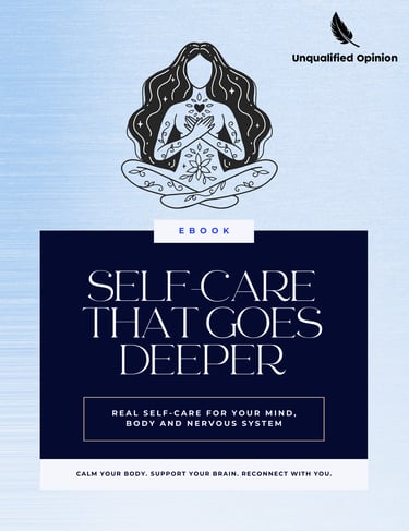 a woman sitting in a lotus position with a book titled self - care for the