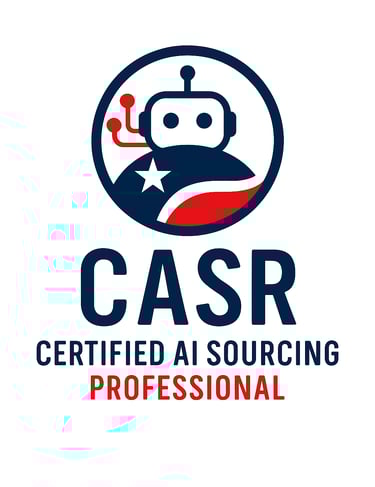 CASR Certified AI Sourcing Professional badge - career coach with AI recruitment expertise