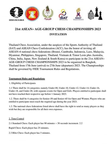 21st ASEAN+ Age Group Chess Championship 2023. ASEAN Chess. Thailand Chess Association