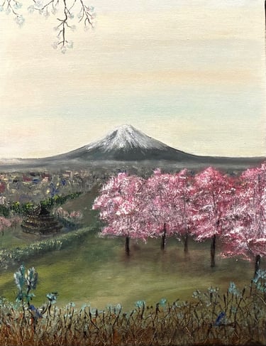 Mt Fugi Japan 35.56 x 27.94 cm Oil on Canvas In Private Collection