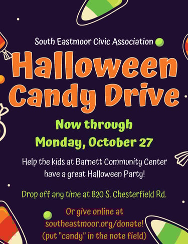 a flyer for a halloween candy drive