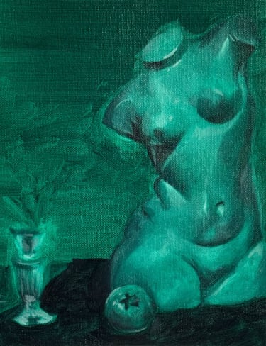 Still life - Green, Oil on Canvas Paper, 8 x 10, 2025