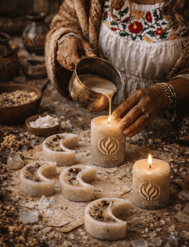 Mujer mexicana haciendo velas artesanales