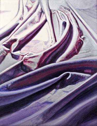 An acrylic painting of drapery, in the series "Light Peaks, Dark Valleys" by Eric Stiles.