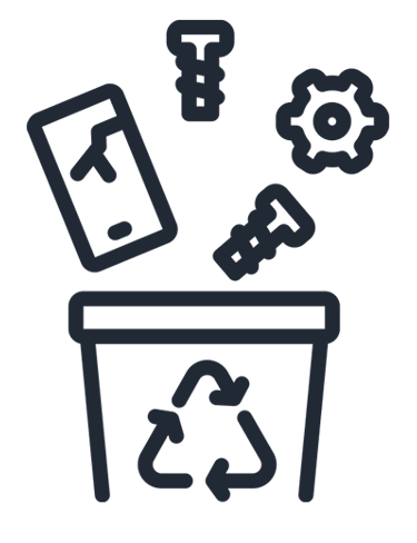 recycle bin with tools going inside it to represent industrial scrap