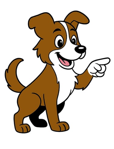 Scout the mascot, a brown and white dog pointing to what to expect when you ask for a quote