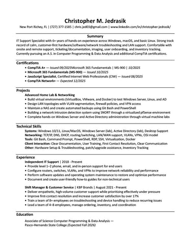 Christopher Jedrasik's 2025 Resume