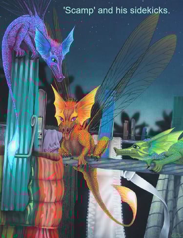 Naughty bug dragons on washing line