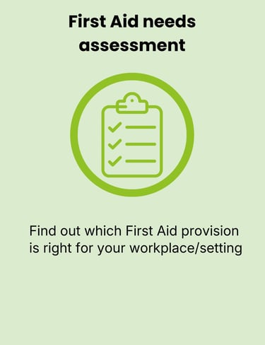First Aid needs assessment card with green checklist icon