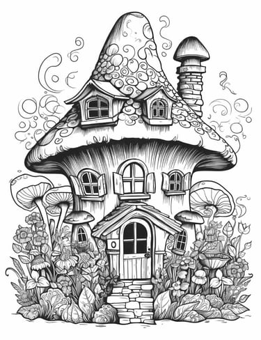 Enchanting Fairy Homes coloring page detailed coloring book
