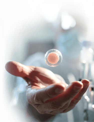 image of biologist holding up a stem cell