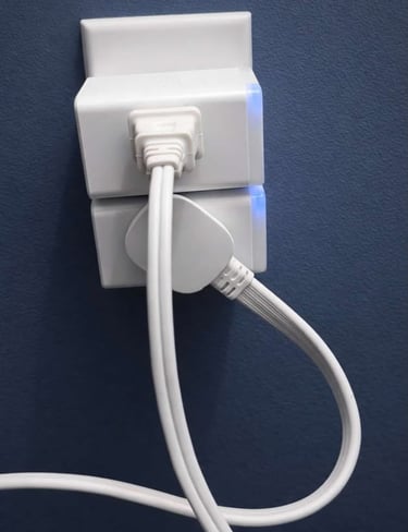 Voice Controlled smart plug outlet allowing plugs to sit flush against the wall
